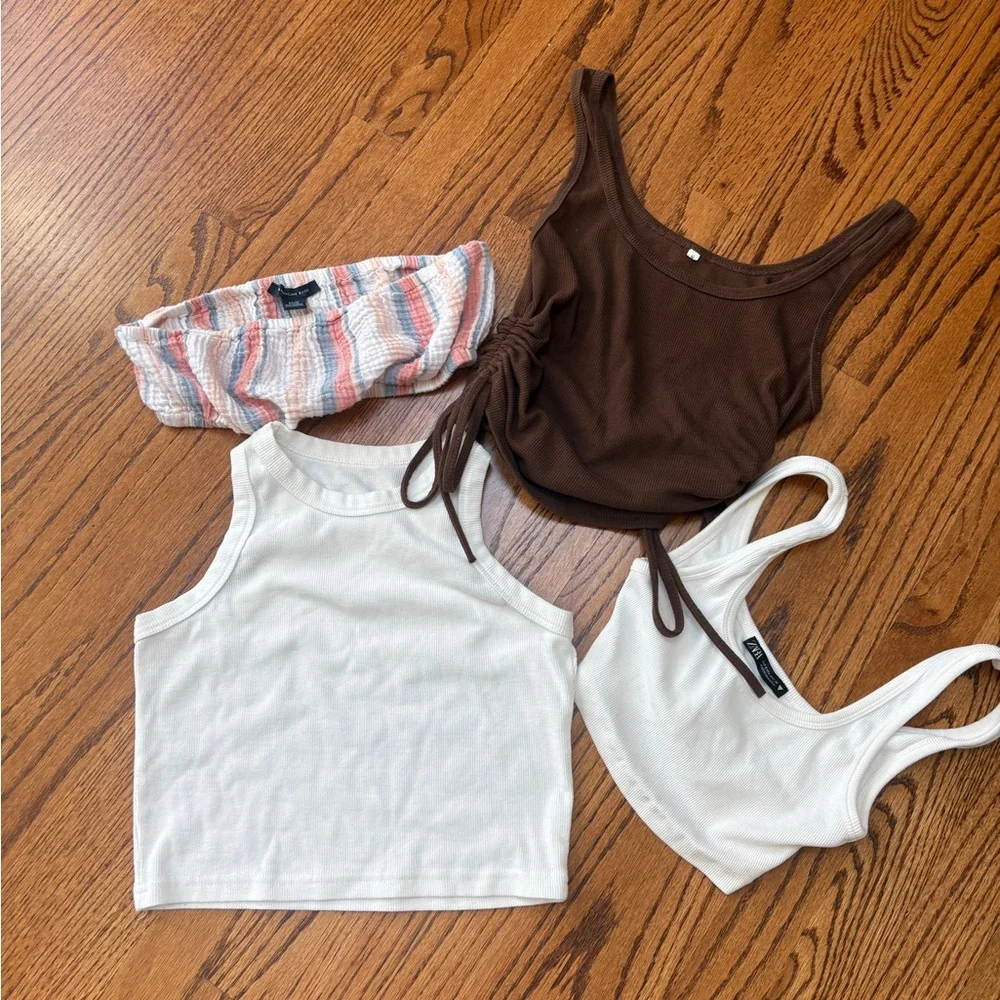 BUNDLE of Summer Crop and Tank Tops - Zara and American Eagle - Picture 1 of 9